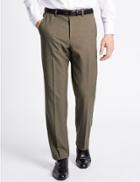 Marks & Spencer Regular Fit Textured Flat Front Trousers Neutral