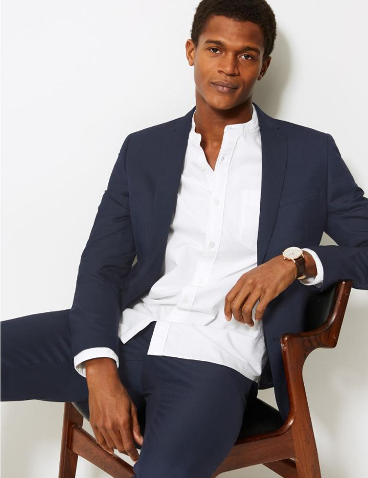 Marks & Spencer Indigo Textured Skinny Fit Jacket Indigo