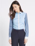 Marks & Spencer Cotton Rich Striped Long Sleeve Shirt Blue Mix