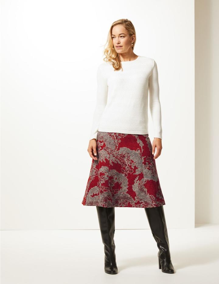 Marks & Spencer Jacquard Print Skater Midi Skirt Grey Mix