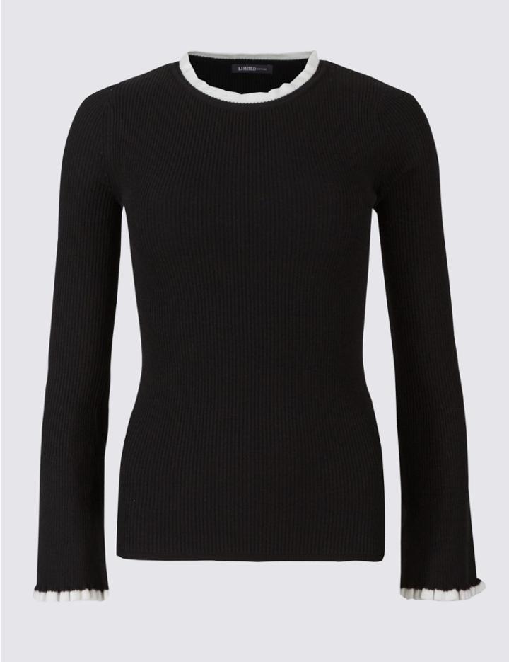 Marks & Spencer Ribbed Contrasting Edge Round Neck Jumper Black Mix