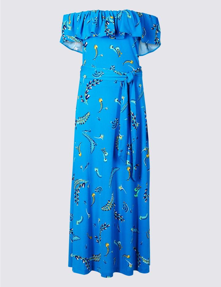 Marks & Spencer Printed Short Sleeve Maxi Dress Blue Mix