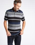 Marks & Spencer Slim Fit Pure Cotton Striped Polo Shirt Black Mix