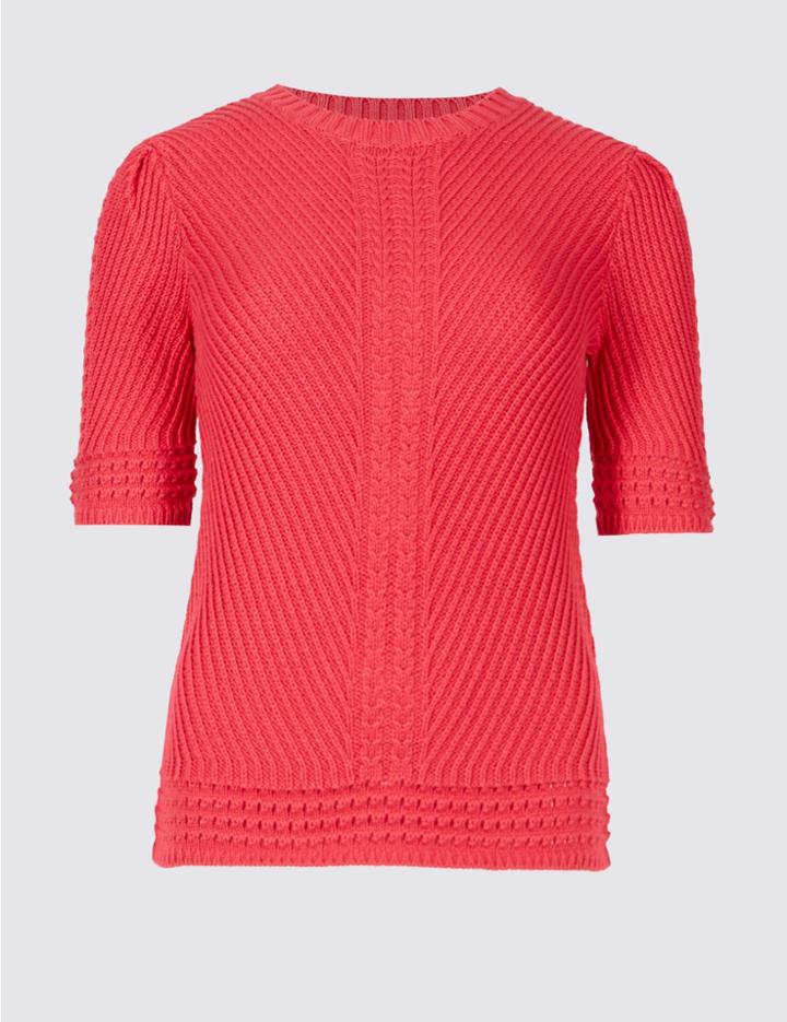 Marks & Spencer Petite Pure Cotton Textured Jumper Lipstick