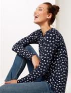 Marks & Spencer Floral Print Square Neck Long Sleeve Top Navy Mix