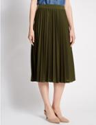 Marks & Spencer Pleated A-line Midi Skirt Khaki