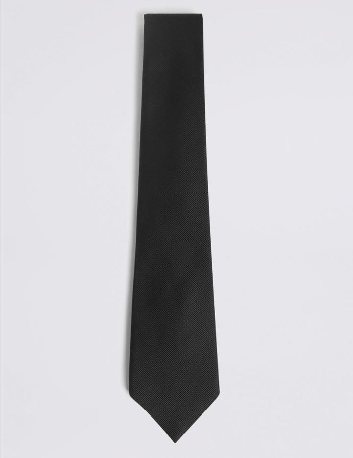Marks & Spencer Pure Silk Satin Twill Tie Black