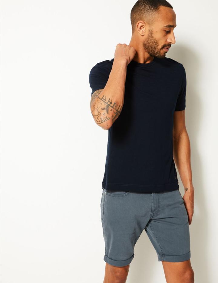 Marks & Spencer Slim Fit Cotton Denim Shorts With Stretch Grey Blue