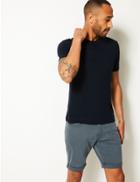 Marks & Spencer Slim Fit Cotton Denim Shorts With Stretch Grey Blue