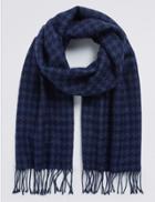 Marks & Spencer Wool Blend Wider Width Dogstooth Woven Scarf Navy Mix
