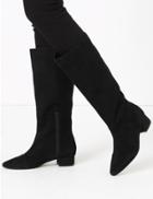 Marks & Spencer Suede Block Heel Almond Toe Knee Boots Black