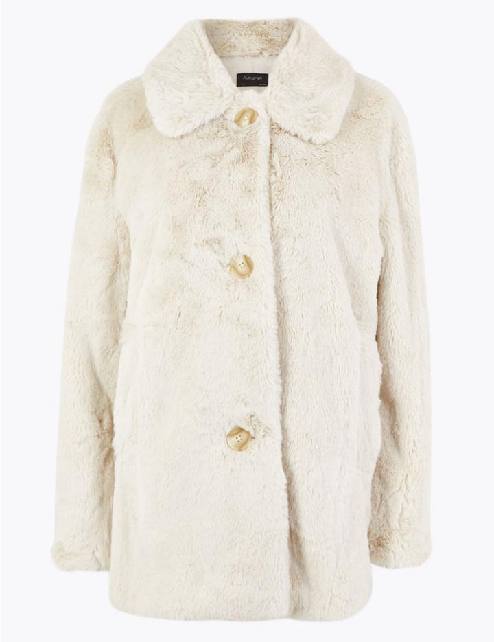 Marks & Spencer Faux Fur Short Jacket Ecru