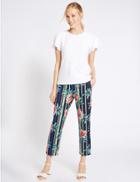 Marks & Spencer Cotton Rich Floral Print Slim Leg Trousers Navy Mix