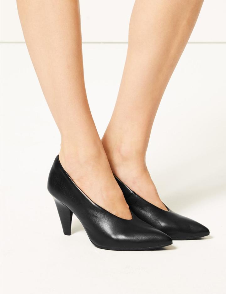 Marks & Spencer Leather High Cut Pointed Court Shoes Black