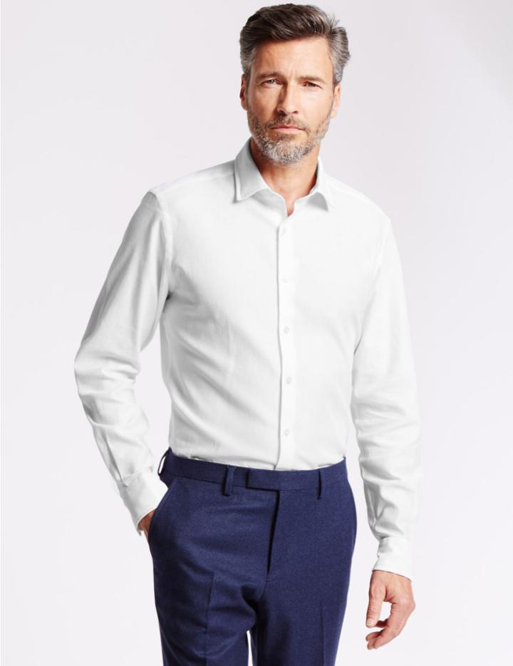 Marks & Spencer Pure Cotton Tailored Fit Shirt White