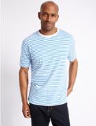 Marks & Spencer Pure Cotton Striped Crew Neck T-shirt White Mix
