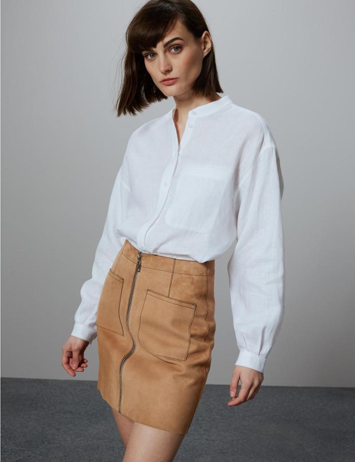 Marks & Spencer Suede Zip Detail Reversible Mini Skirt Natural Mix