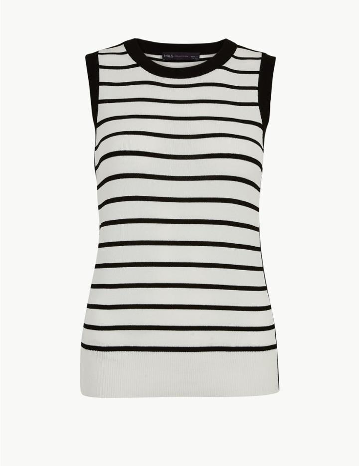 Marks & Spencer Striped Round Neck Jumper White Mix