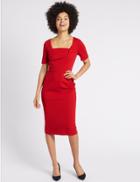 Marks & Spencer Ponte Short Sleeve Shift Midi Dress Red