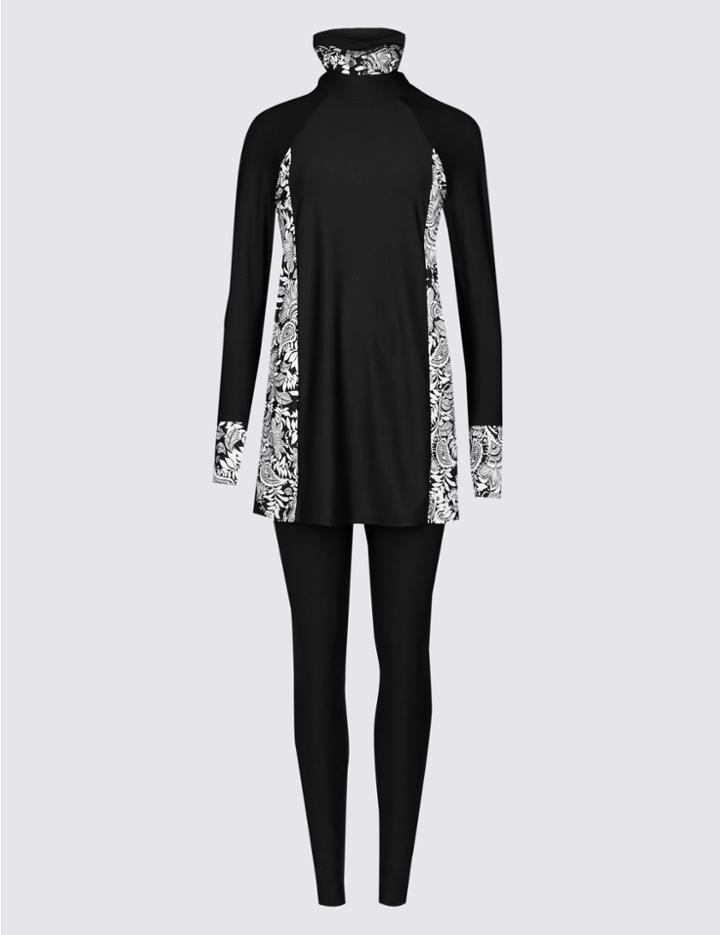 Marks & Spencer Paisley Print 3 Piece Swimsuit Black Mix