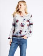Marks & Spencer Floral Print Bubble Sleeve Blouse Ivory Mix