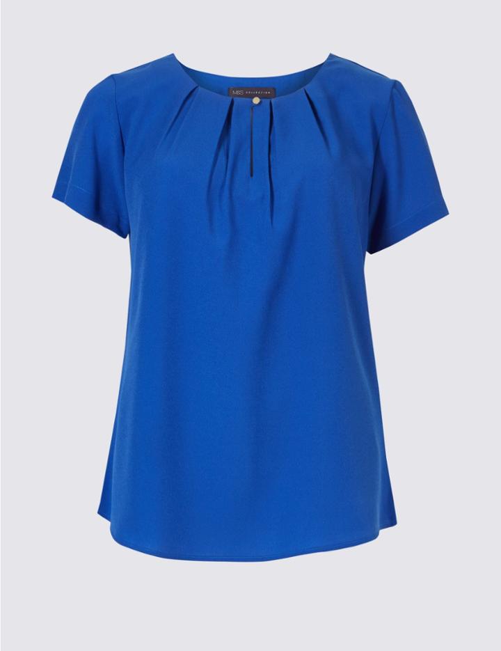 Marks & Spencer Petite Pleated Front Round Neck Shell Top Royal Blue