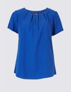 Marks & Spencer Petite Pleated Front Round Neck Shell Top Royal Blue