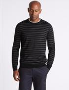 Marks & Spencer Merino Wool Blend Striped Jumper Charcoal Mix