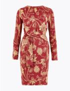 Marks & Spencer Jersey Floral Tie Waist Bodycon Dress Red Mix
