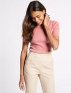 Marks & Spencer Round Neck Short Sleeve Jumper Rose Pink