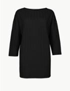 Marks & Spencer Textured Rib Slash Neck 3/4 Sleeve Top Black