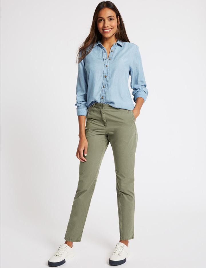 Marks & Spencer Pure Cotton Straight Fit Chinos Khaki