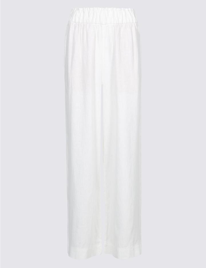 Marks & Spencer Pure Linen Wide Leg Trousers Soft White