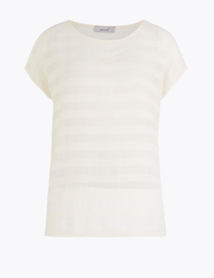 Marks & Spencer Striped Jersey Short Sleeve T-shirt Cream