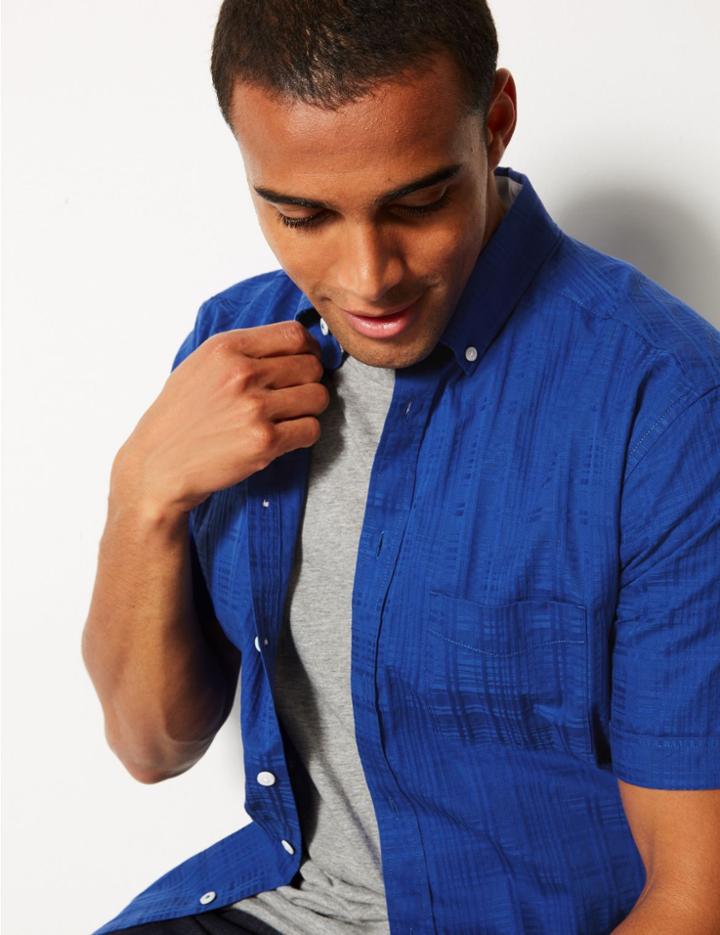 Marks & Spencer Pure Cotton Checked Shirt Sapphire