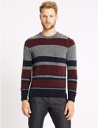Marks & Spencer Cotton Blend Chenille Striped Jumper Wine Mix