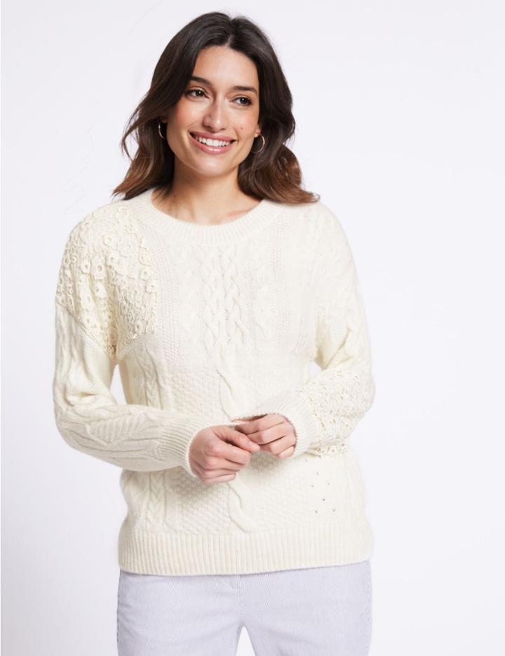 Marks & Spencer Lace Round Neck Jumper Ivory