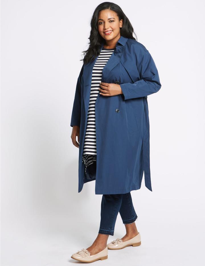 Marks & Spencer Curve Belted Trench Coat Navy