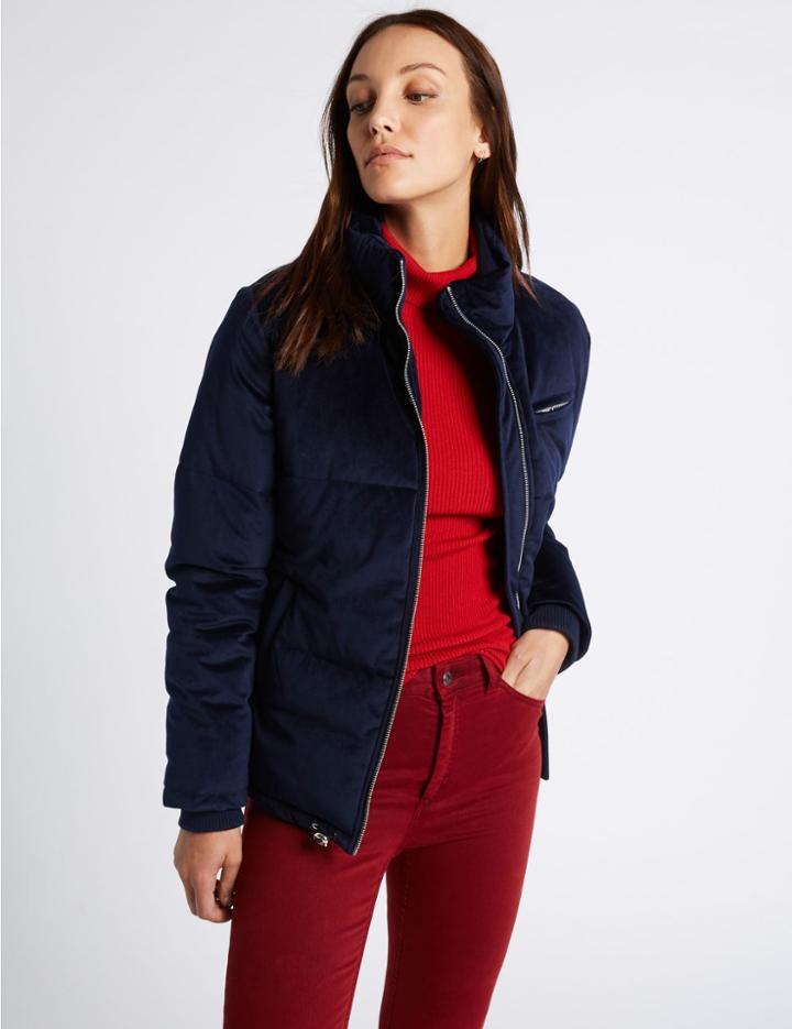 Marks & Spencer Velvet Padded Jacket Navy