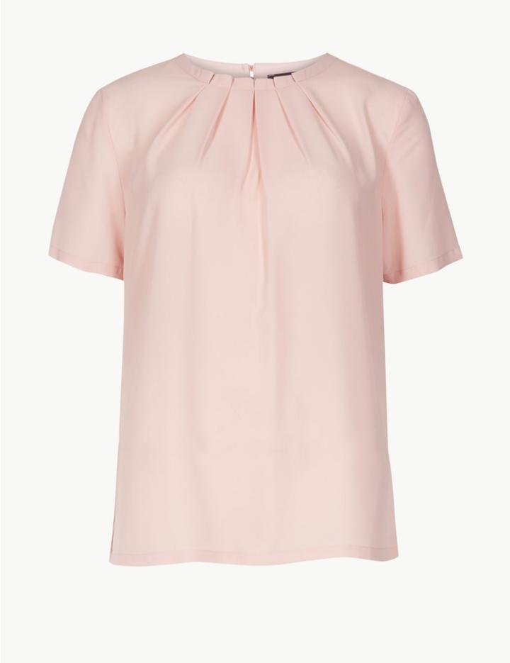 Marks & Spencer Round Neck Short Sleeve Shell Top Blush