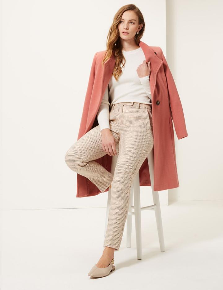 Marks & Spencer Textured Slim Leg Ankle Grazer Trousers Neutral
