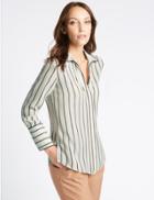 Marks & Spencer Striped Piping Detail Long Sleeve Shirt Cream Mix