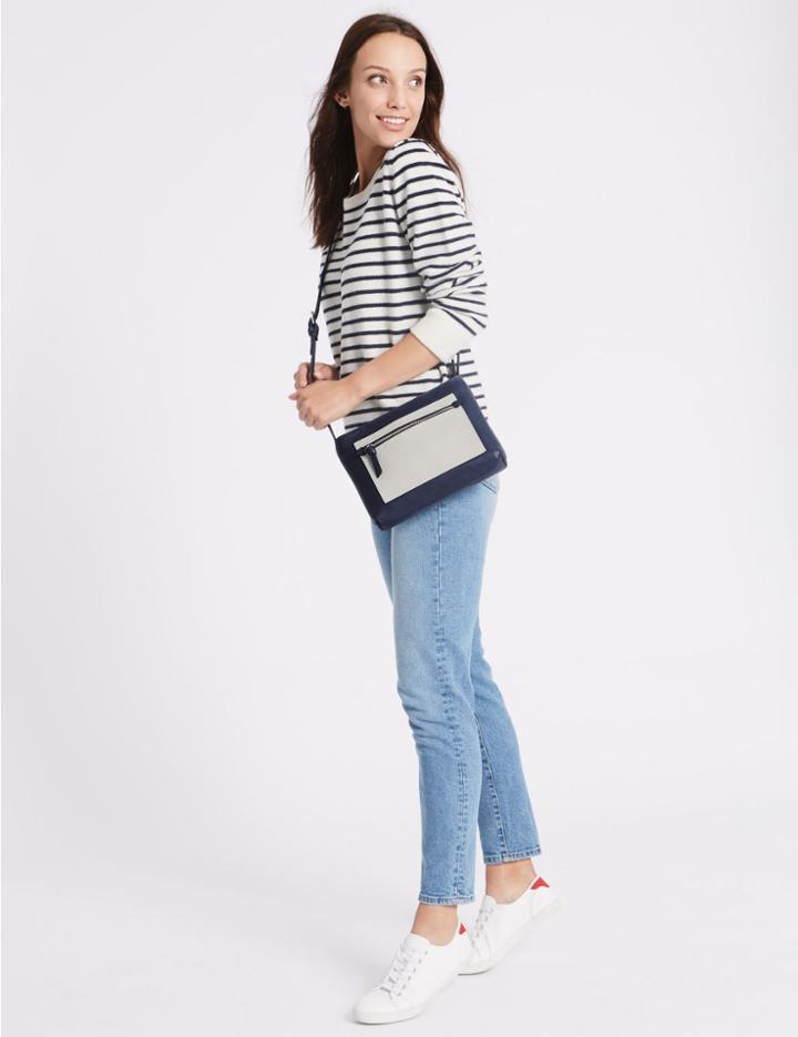 Marks & Spencer Faux Leather Colour Block Cross Body Bag Grey Mix