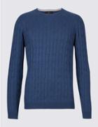 Marks & Spencer Cotton Cashmere Cable Knit Jumper Mid Blue