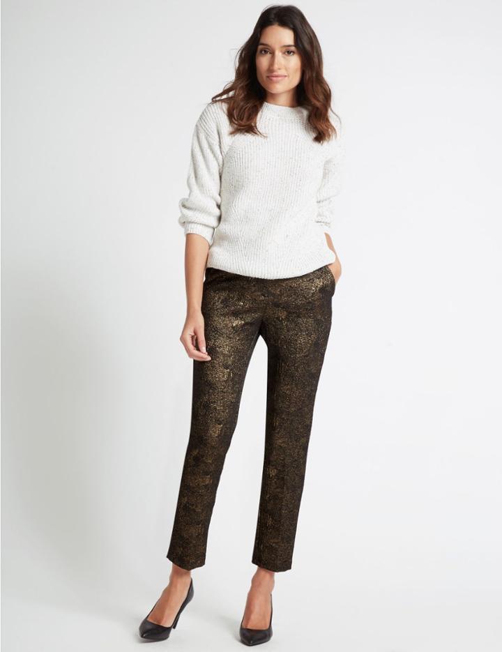 Marks & Spencer Cotton Rich Textured Slim Leg Trousers Gold