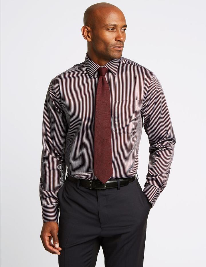 Marks & Spencer Pure Cotton Non-iron Twill Regular Fit Shirt Burgundy Mix