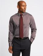 Marks & Spencer Pure Cotton Non-iron Twill Regular Fit Shirt Burgundy Mix