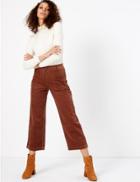 Marks & Spencer Cotton Corduroy Wide Leg Cropped Trousers Soft Terracotta