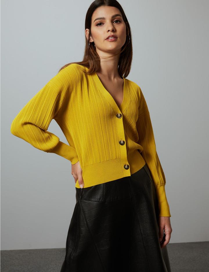 Marks & Spencer Ribbed V-neck Cardigan Citrus
