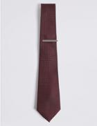 Marks & Spencer Textured Tie & Pin Set Burgundy